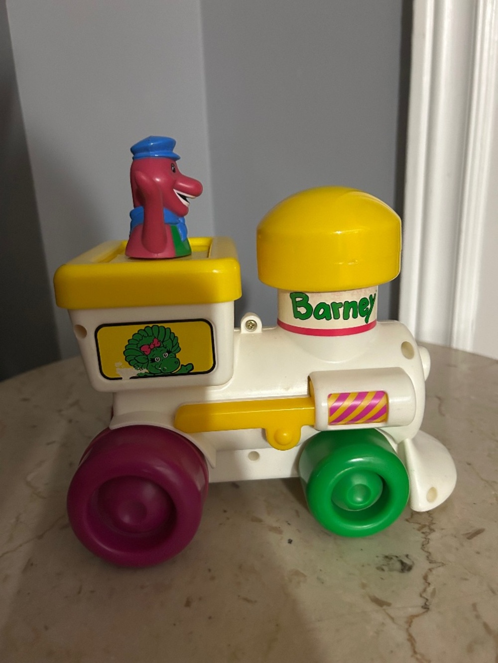 Vintage 1994 Barney & Friends Push & Go Train Toy - Rare Lyons Group/Playskool
